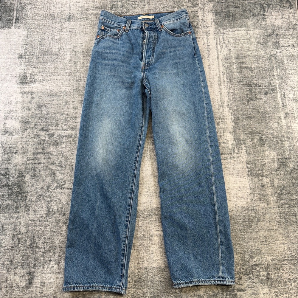 Levis Ribcage Straight Ankle Jeans Womens 28 Blue Fade Button Fly Premium Denim